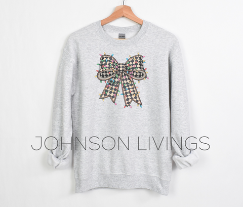 Checkered Bow with Lights Crewneck