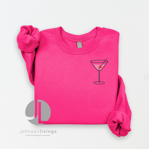 Embroidered Heart Martini Glass Crewneck