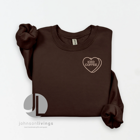 Embroidered Iced Coffee Conversation Heart Crewneck