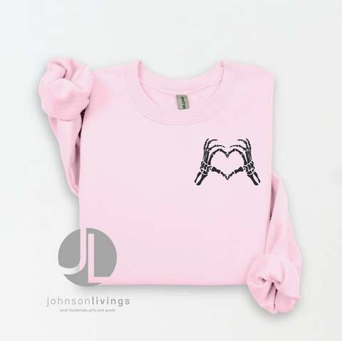 Embroidered Skelly Heart Hands Crewneck