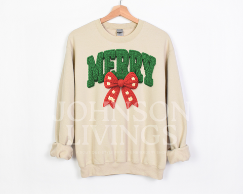 Merry Christmas Faux Yarn Crochet Crewneck