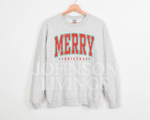 Retro Distressed Merry Christmas Crewneck - grey