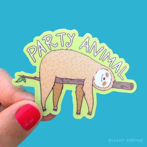 Sloth Party Animal, Funny Tree Hugger, Slow Vinyl Sticker