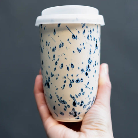 Handmade Orchid Ceramic Travel Mug – 12oz with Lid & Sleeve