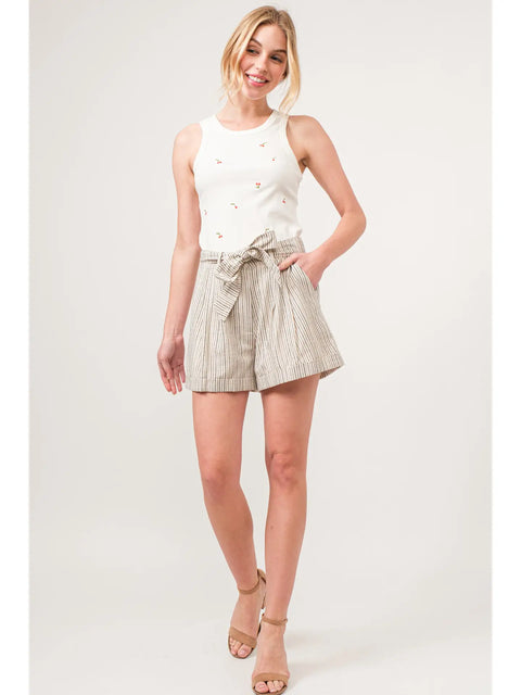 Linen Blend Striped Flowy Shorts