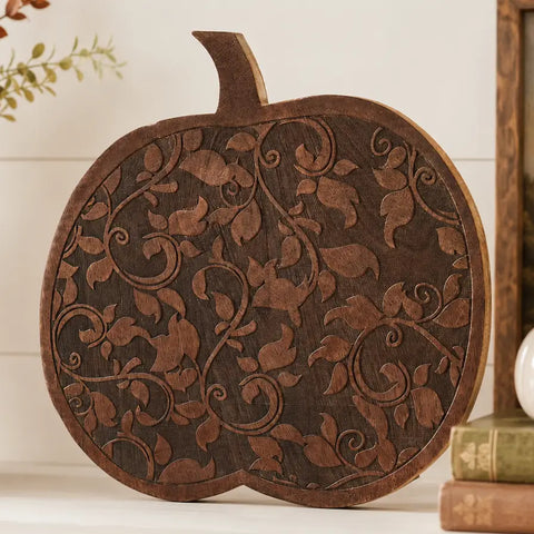 Carved Mango Wood Large Pumpkin 14" Heritage Fall Decor
