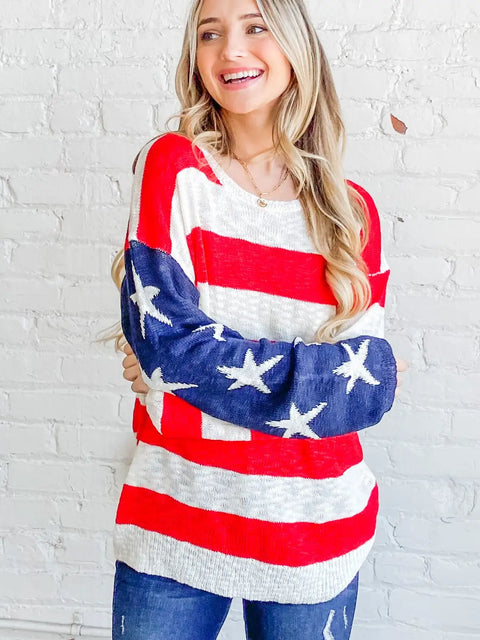 American Flag Long Sleeve Sweater Top