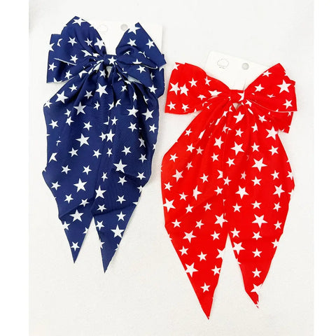 Blue or Red Star Long Tail Bow Hair Clip