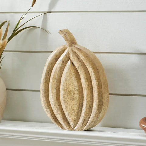 Wood Pumpkin Figurine 10" Rustic Farmhouse Fall Decor