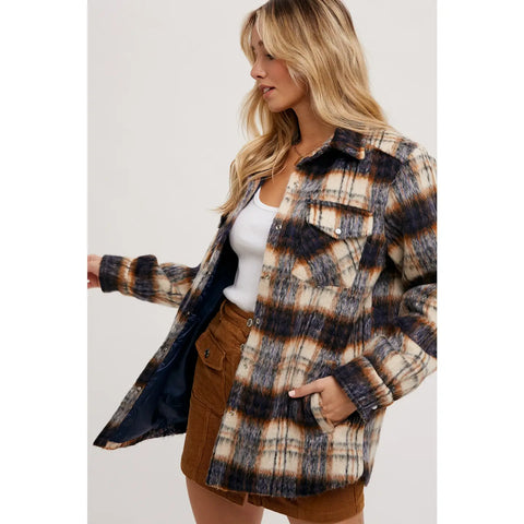 Brushed Flannel Plaid Shacket - Relaxed Fit