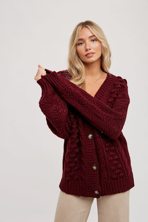 Burgundy Cable Knit Cardigan