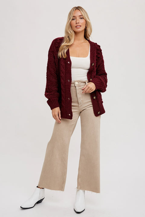 Burgundy Cable Knit Cardigan