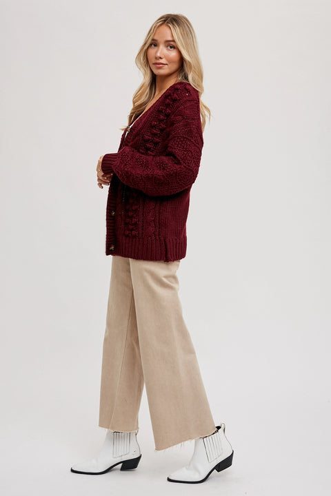 Burgundy Cable Knit Cardigan