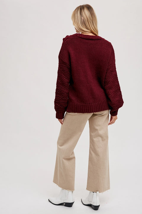 Burgundy Cable Knit Cardigan