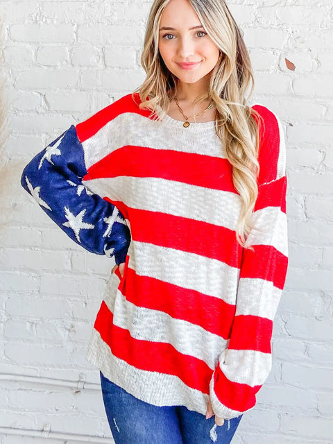 American Flag Long Sleeve Sweater Top