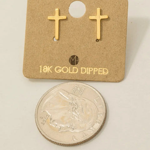 Gold Dipped Mini Cross Post Stud Earrings