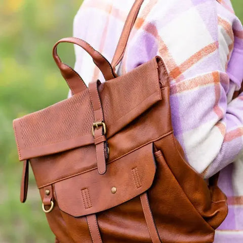 Vegan Leather Laser Cut Flap Backpack