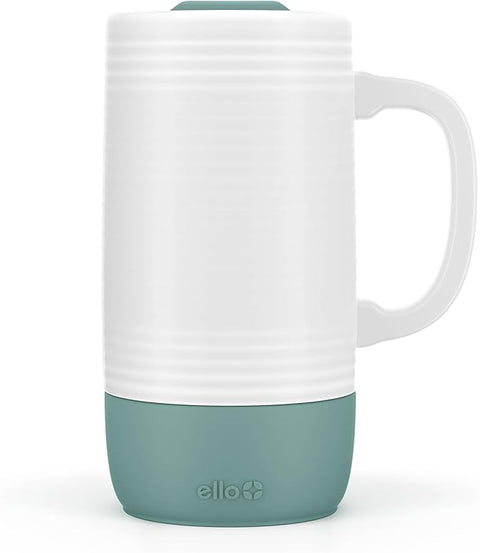 Ello Jane 18oz Ceramic Travel Mug with Handle, Splash-Resistant Slider Lid and Built-in Coaster