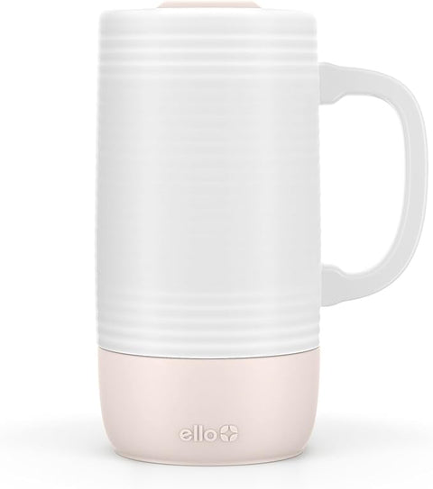 Ello Jane 18oz Ceramic Travel Mug with Handle, Splash-Resistant Slider Lid and Built-in Coaster