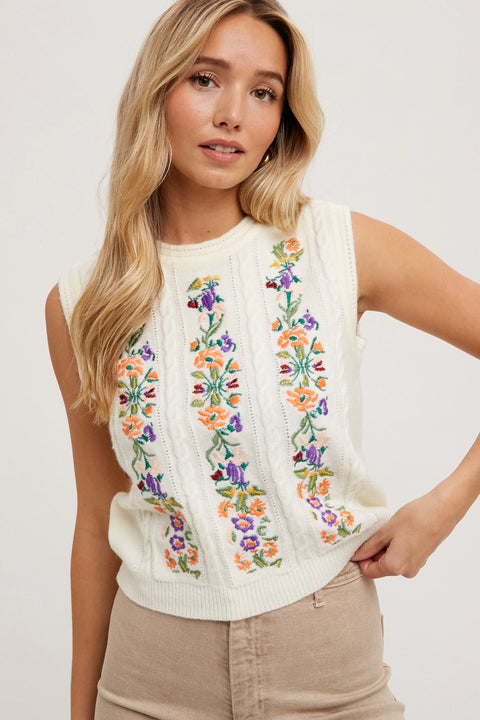 Embroidered Knit Tank Top