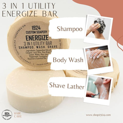 1924 Energize 3-in-1 Utility Bar: Shampoo. Wash. Shave.