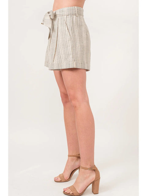 Linen Blend Striped Flowy Shorts