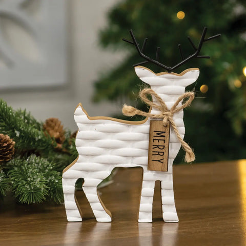Woodland White Basketweave Deer Wood Sitter