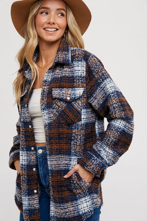 Button Down Flannel Plaid Shacket