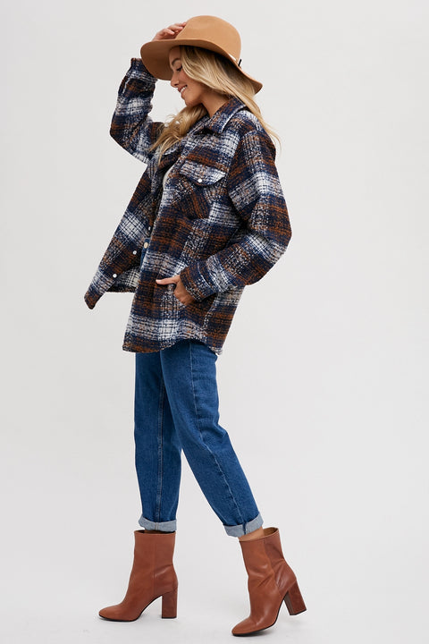 Button Down Flannel Plaid Shacket