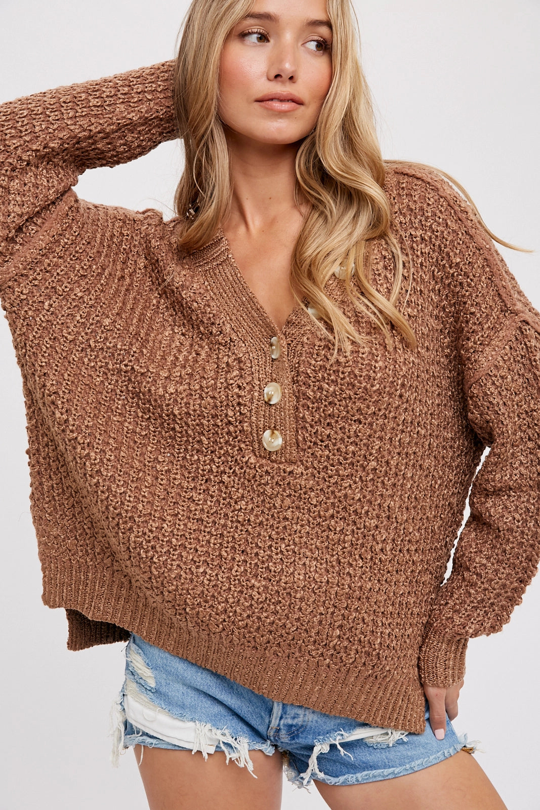 Thermal Henley Sweater Top