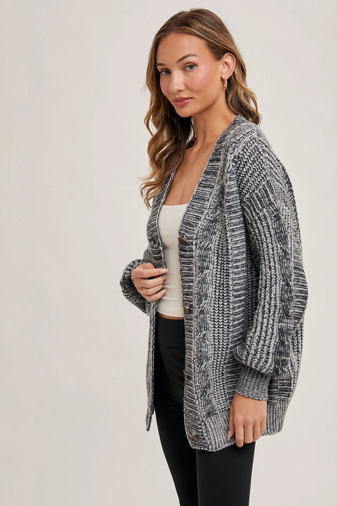 Button Front Cable Knit Cardigan