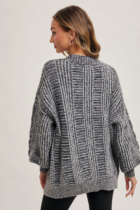 Button Front Cable Knit Cardigan