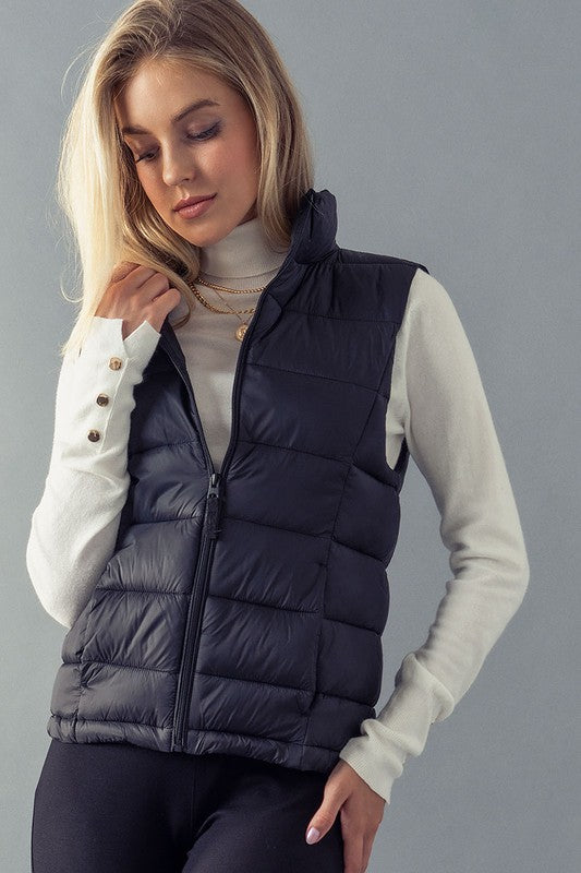 Quilted Black Zip-Up Puffer Vest