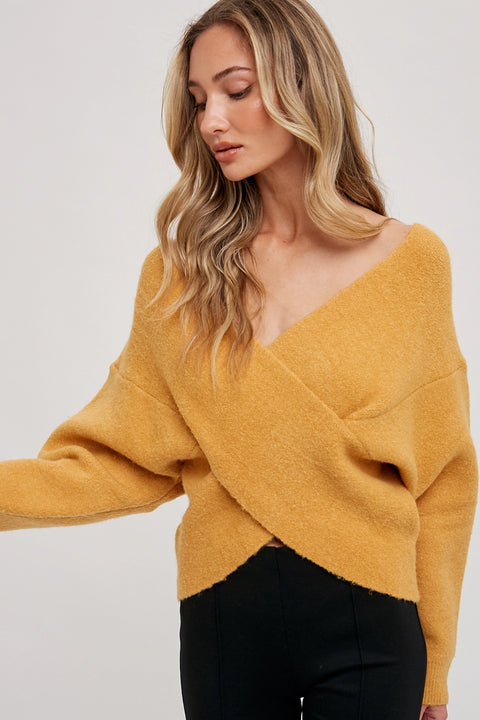 Mustard Wrap Knit Sweater