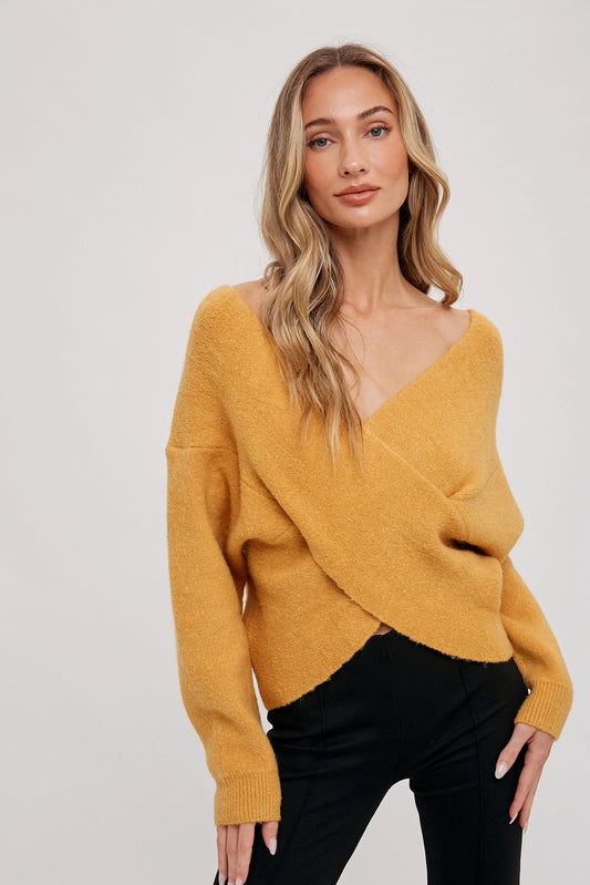 Mustard Wrap Knit Sweater
