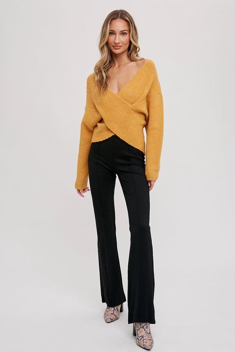 Mustard Wrap Knit Sweater