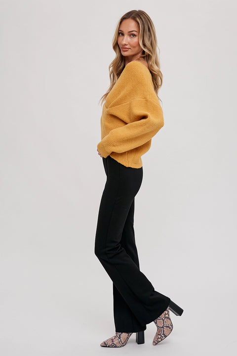 Mustard Wrap Knit Sweater