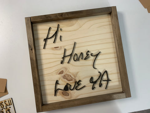 Real Handwriting 3D Wood Sign Framed