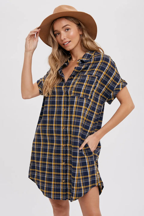 Plaid Button-Up Shirt Dress