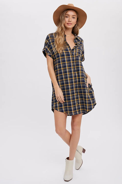 Plaid Button-Up Shirt Dress