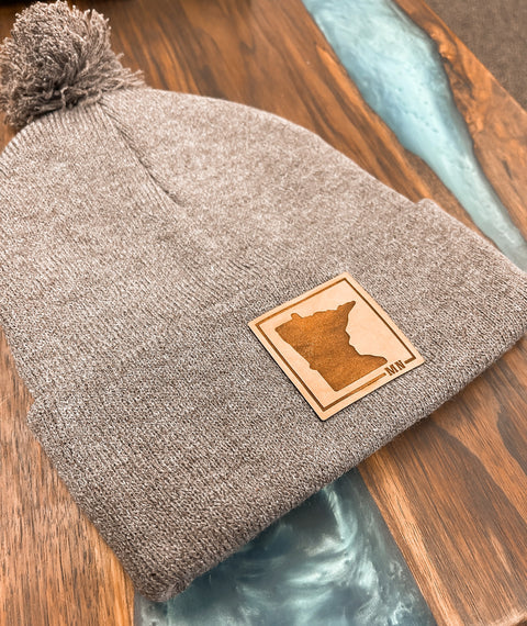 MN Leather Patch Pom Beanie