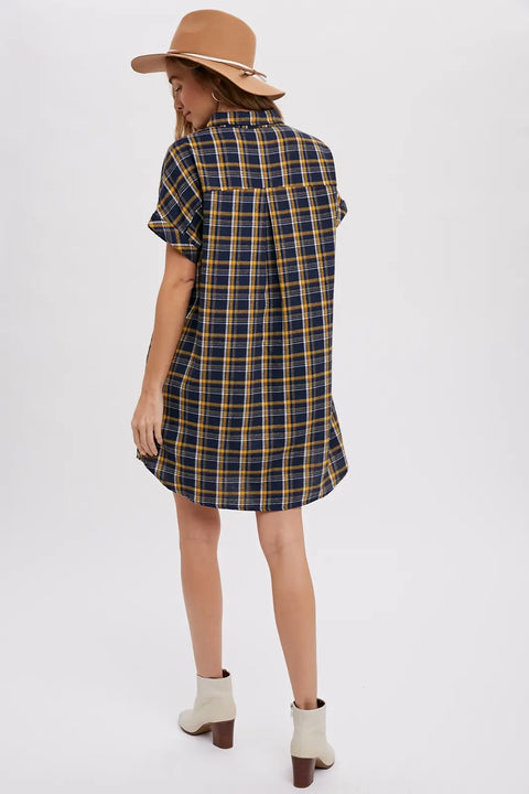 Plaid Button-Up Shirt Dress