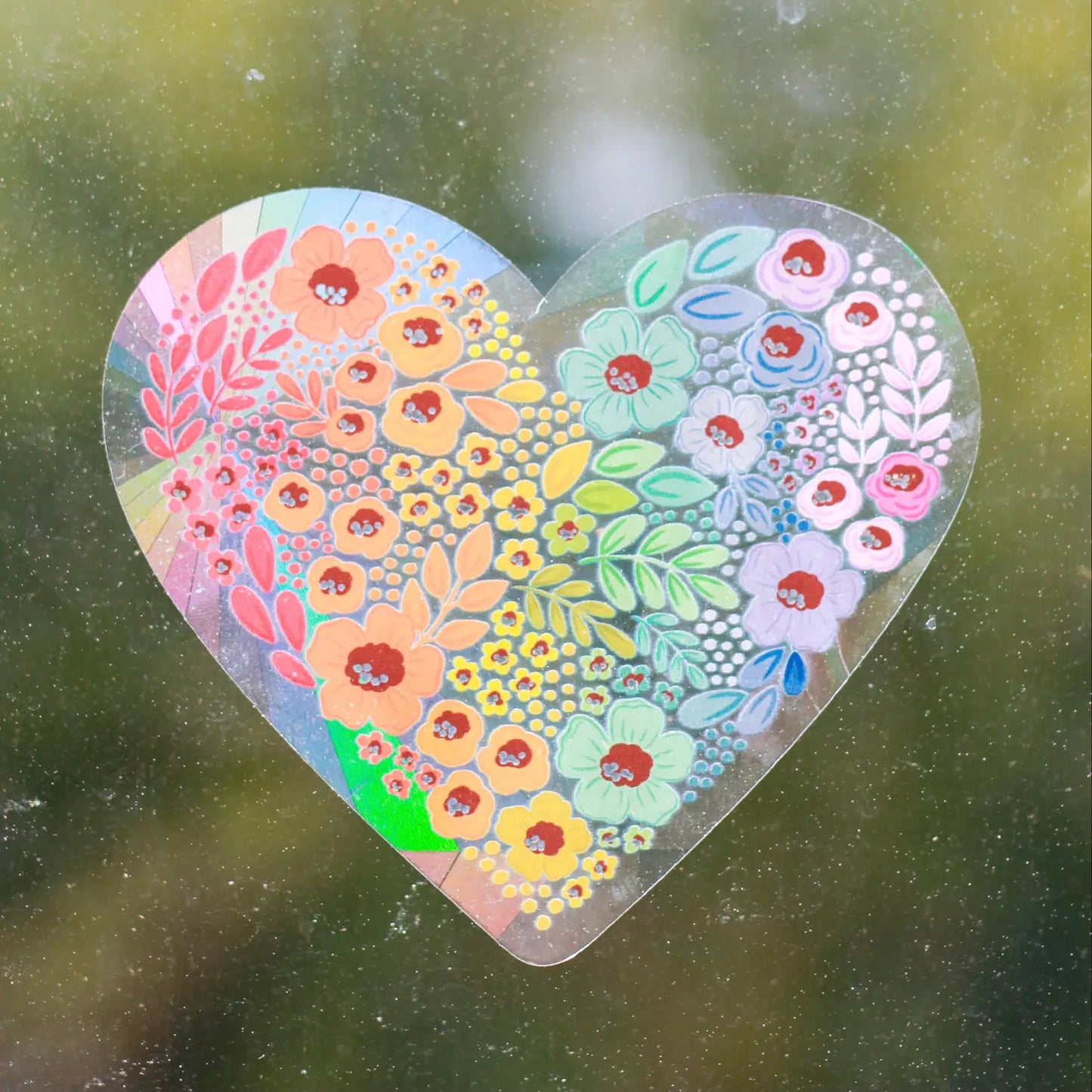 Rainbow Floral Heart Suncatcher Window Decal