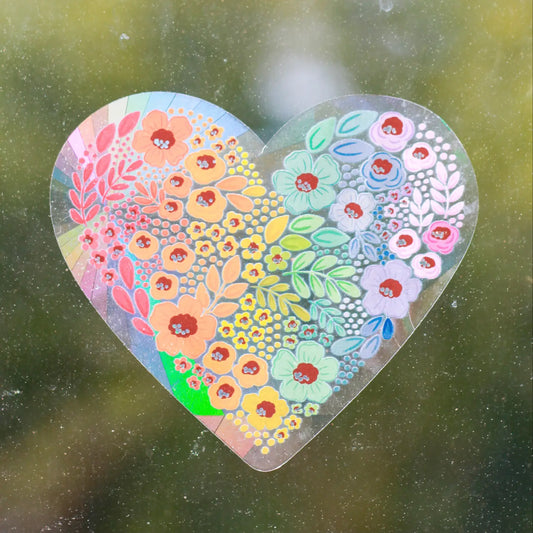 Rainbow Floral Heart Suncatcher Window Decal