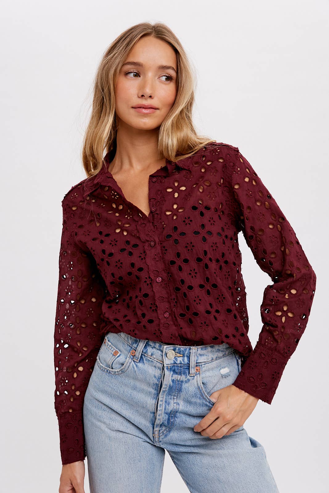 Plum Eyelet Lace Shirt