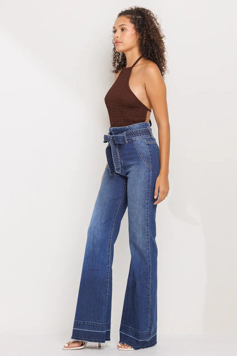 High Rise, Tie Belt Flare Jeans