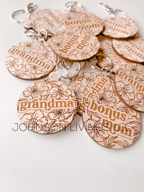 Floral Grandma Round Keychains