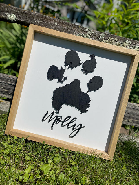 Real Paw Print 3D Wood Sign Framed | Laser Cut Pet Memorial