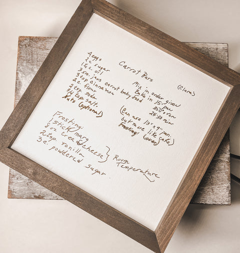 Real Handwriting Recipe Card Sign Framed