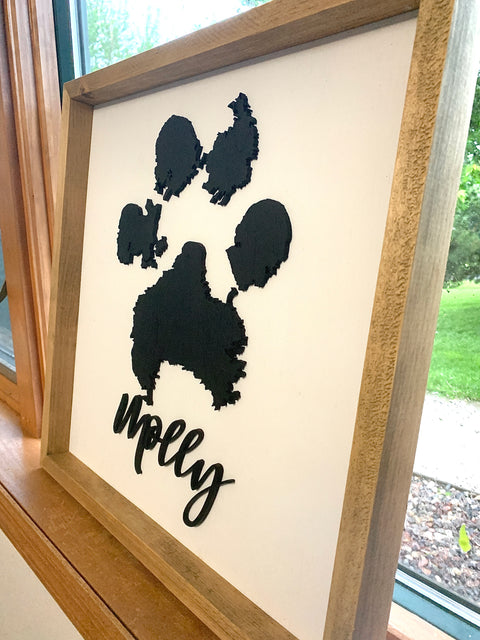 Real Paw Print 3D Wood Sign Framed | Laser Cut Pet Memorial